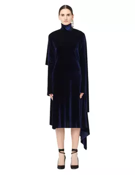 Blue Velvet Panel Midi Dress