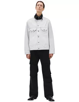 Cracked Paint Collarless Denim Jacket