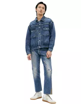 Denim jacket with paint on the sleeve