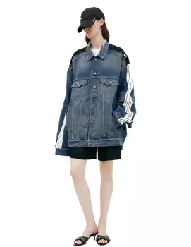 Denim jacket with stripes