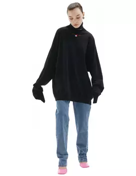 Embroidered navy turtleneck