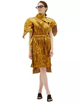 Gold Polyester Midi Dress