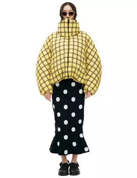 High-neck plaid down jacket