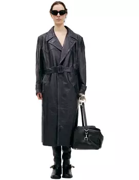 Leather trench coat with belt