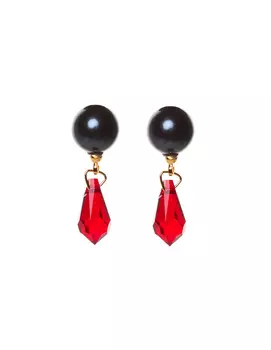Cерьги с черной жемчужиной и красным кристаллом