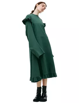 Green ruffle midi dress