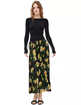 Плиссированная юбка-миди с цветочным принтом