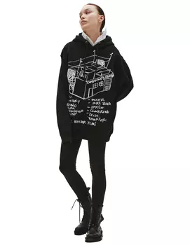 Printed Cotton Black Hoodie