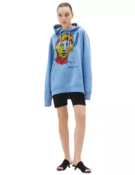 Синее худи с принтом