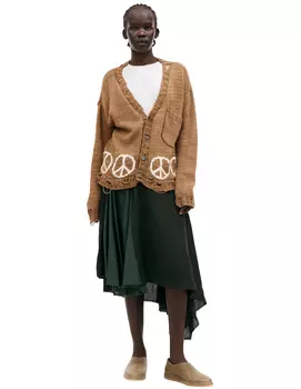 Рваный кардиган с контрастной вышивкой Peace