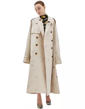 Scribbled-print trench coat