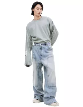 Широкие джинсы B45 с накладными карманами