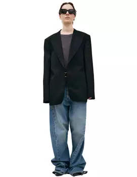 Wool blazer with stitched belt