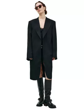 Wool coat with stitched belt