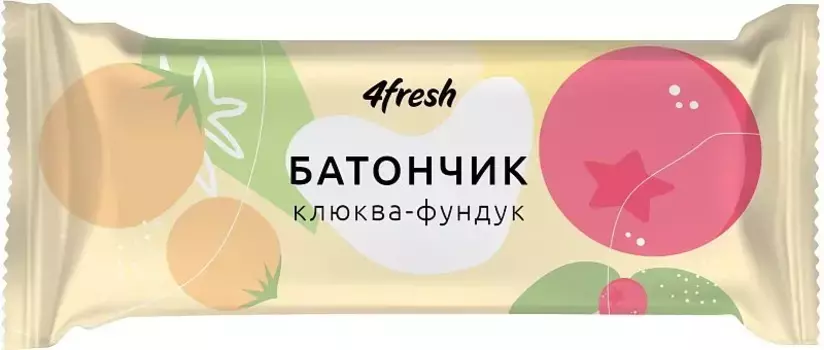 Батончик фруктово-ореховый «Клюква-Фундук» 4fresh FOOD, 35 г