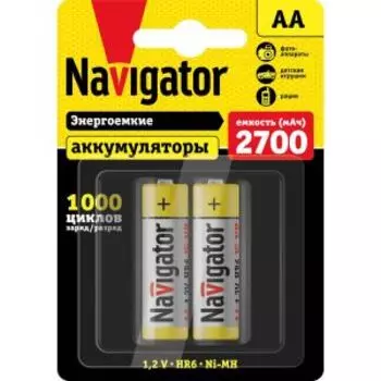 Аккумулятор Navigator, АА, 2700 мАч, 1.2 В, 2 шт