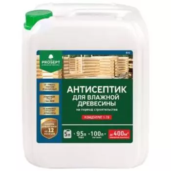 Антисептик для влажной древесины на период строительства PROSEPT BiO, 5л