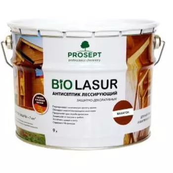 Антисептик лессирующий Prosept Bio Lasur, махагон, 9 л, готовый состав