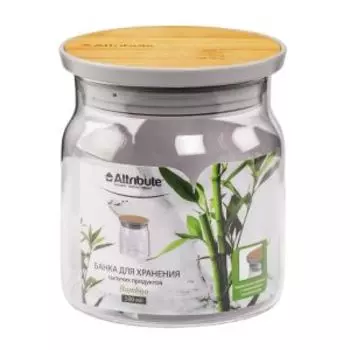 Банка для хранения Attribute Bamboo с крышкой, 500 мл, боросиликатное стекло