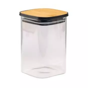 Банка для хранения квадратная Attribute Jar Bamboo, 1 л, стекло/бамбук/силикон