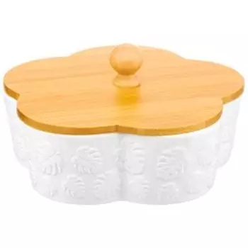 Банка для печенья Тропики Цветок, 900 мл, 19.5х10 см, фарфор/бамбук