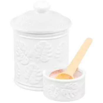 Банка для специй Elan Gallery Тропики, 15.5х10х14.5 см, 500 мл, с деревянной ложкой, фарфор