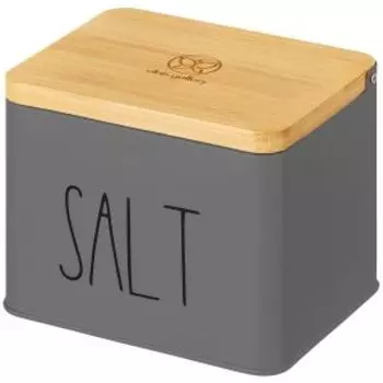 Банка Salt, 1.5 л, металл/бамбук, серая