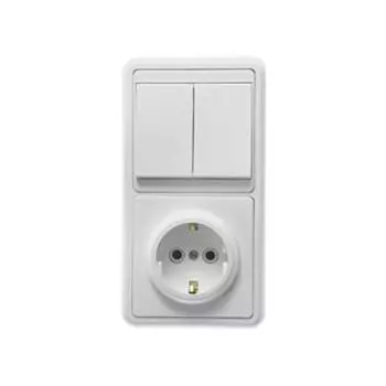 Блок в упаковке двухклавишный, выключатель, розетка с заземлением