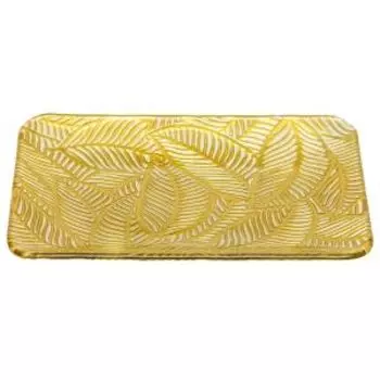 блюдо декоративное Листья 30,5х22,5х25 см, стекло, прозрачный, золотой