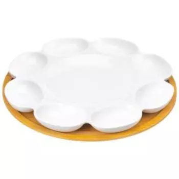 Блюдо для пасхальных яиц Elan Gallery Айсберг, 23 см, 8 ячеек, фарфор/бамбук