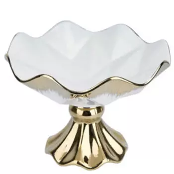 Блюдо фигурное Маршмеллоу Золото на ножке, 23 см, фарфор