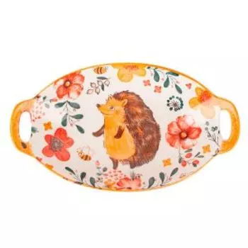блюдо овальное с ручками NOUVELLE HOME Ёжик 27х16х4см, фарфор