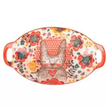 блюдо овальное с ручками NOUVELLE HOME Кошка 27х16х4см, фарфор