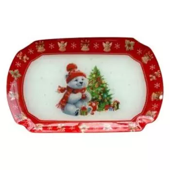 Блюдо прямоугольное Новогоднее, 24.5х14.3 см, стекло