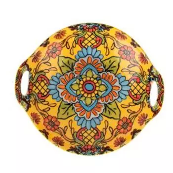 блюдо с ручками NOUVELLE HOME Arabesque желтый 23,5 20 4см, фарфор