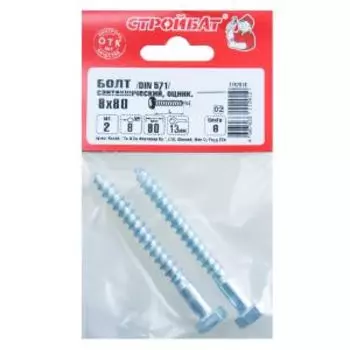 Болт сантехнический СТРОЙБАТ, 8х80мм, 2шт, оцинкованный