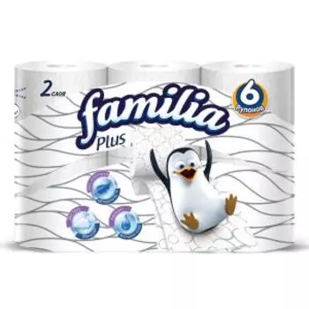 Бумага туалетная Familia Plus, 2 слоя, 6 рулонов