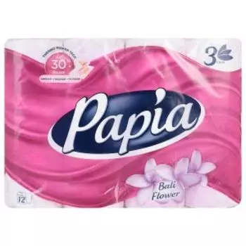 Бумага туалетная Papia Балийский цветок, 3 слоя, 12 шт
