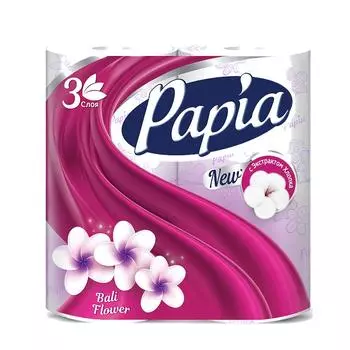 бумага туалетная PAPIA Балийский цветок, 3сл 4шт