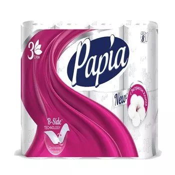 бумага туалетная PAPIA белая, 3сл 8шт