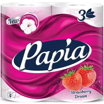 Бумага туалетная Papia Клубничная Мечта, 3 слоя, 4 шт