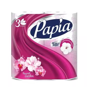 бумага туалетная PAPIA Таинственный сад, 3сл 4шт