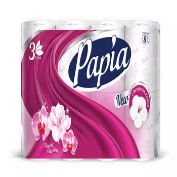 бумага туалетная PAPIA Таинственный сад, 3сл 8шт