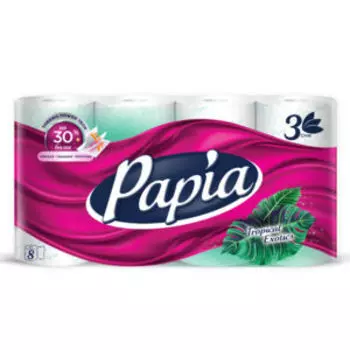 Бумага туалетная Papia Тропическая экзотика, 3 слоя, 8 шт
