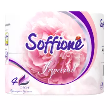 Бумага туалетная Soffione Imperial с ароматом пиона, 4 слоя, 4 рулона