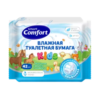 Бумага туалетная влажная Comfort Smart kids с ромашкой, 42 шт
