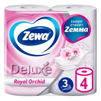 Бумага туалетная Zewa Deluxe Орхидея, 3 слоя, 4 шт