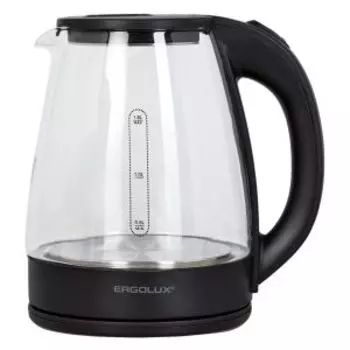 Чайник электрический Ergolux ELX-KG06-C02 (промо), 1.8 л, 1600 Вт, стекло/пластик, черный