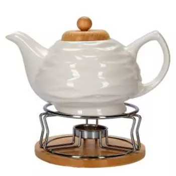 Чайник с подогревом, 800 мл, фарфор/бамбук