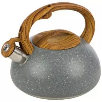 Чайник со свистком Mallony Foresta, 2.5 л, нерж. сталь, с ручкой под дерево